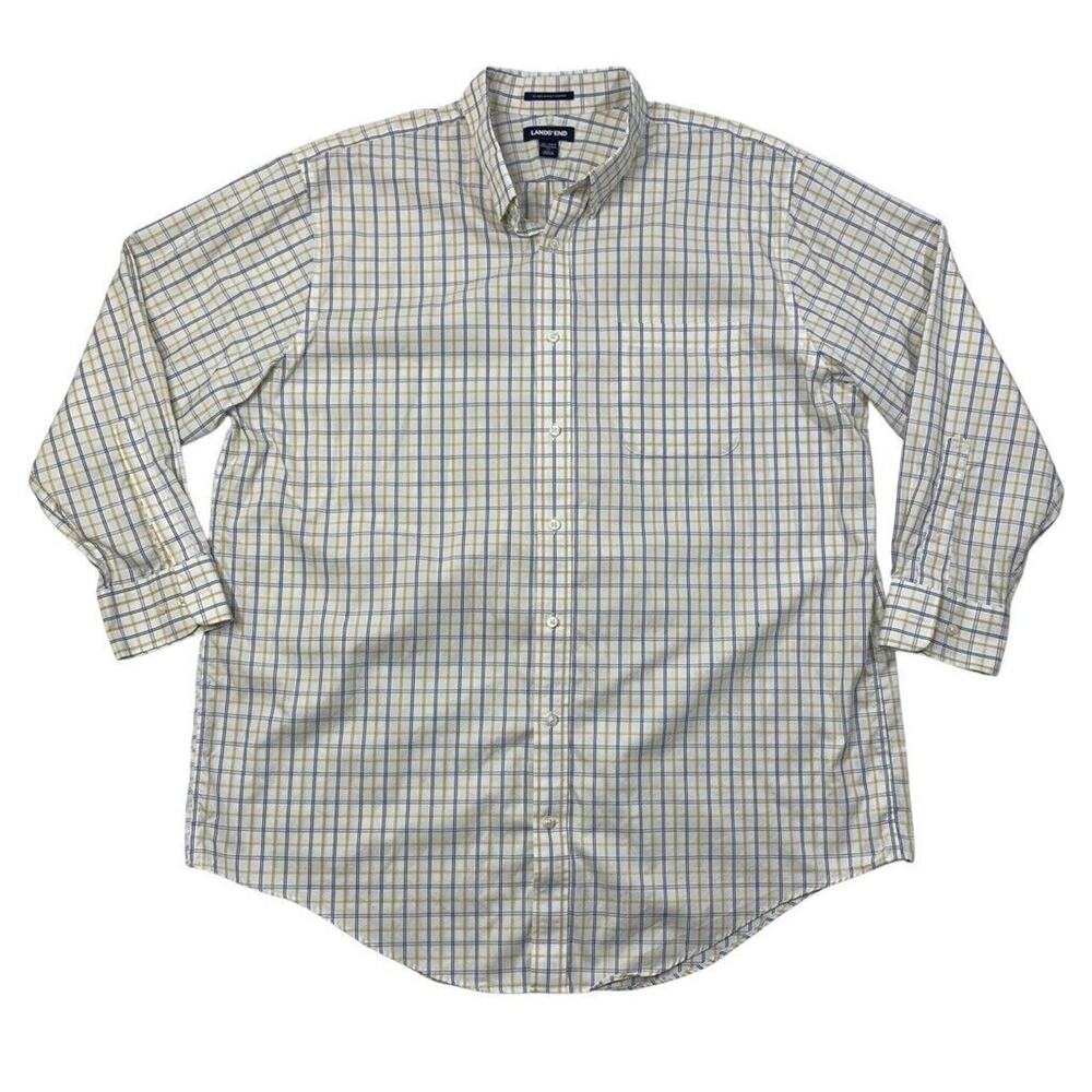 Lands End Shirt Mens 18 Tall Navy Yellow Non Iron Supima Pinpoint Button Down